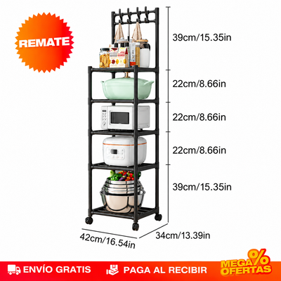 Medidas del carrito organizador: 42 x 34 cm de piso y 1,52 m de alto