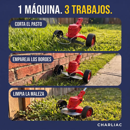 Cortadora de Pasto y Maleza con Ruedas® — Inalámbrica 21V, 2 Baterías
