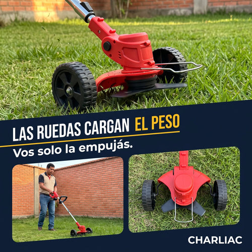 Cortadora de Pasto y Maleza con Ruedas® — Inalámbrica 21V, 2 Baterías