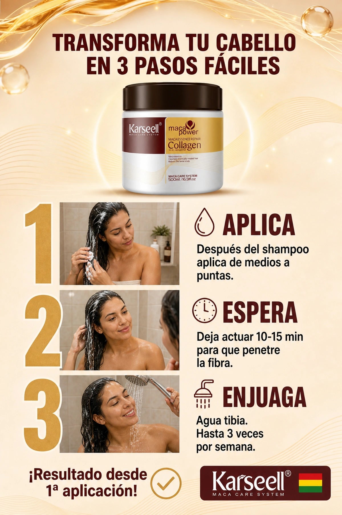 how_to_use - Mascarilla capilar con colágeno Karseell