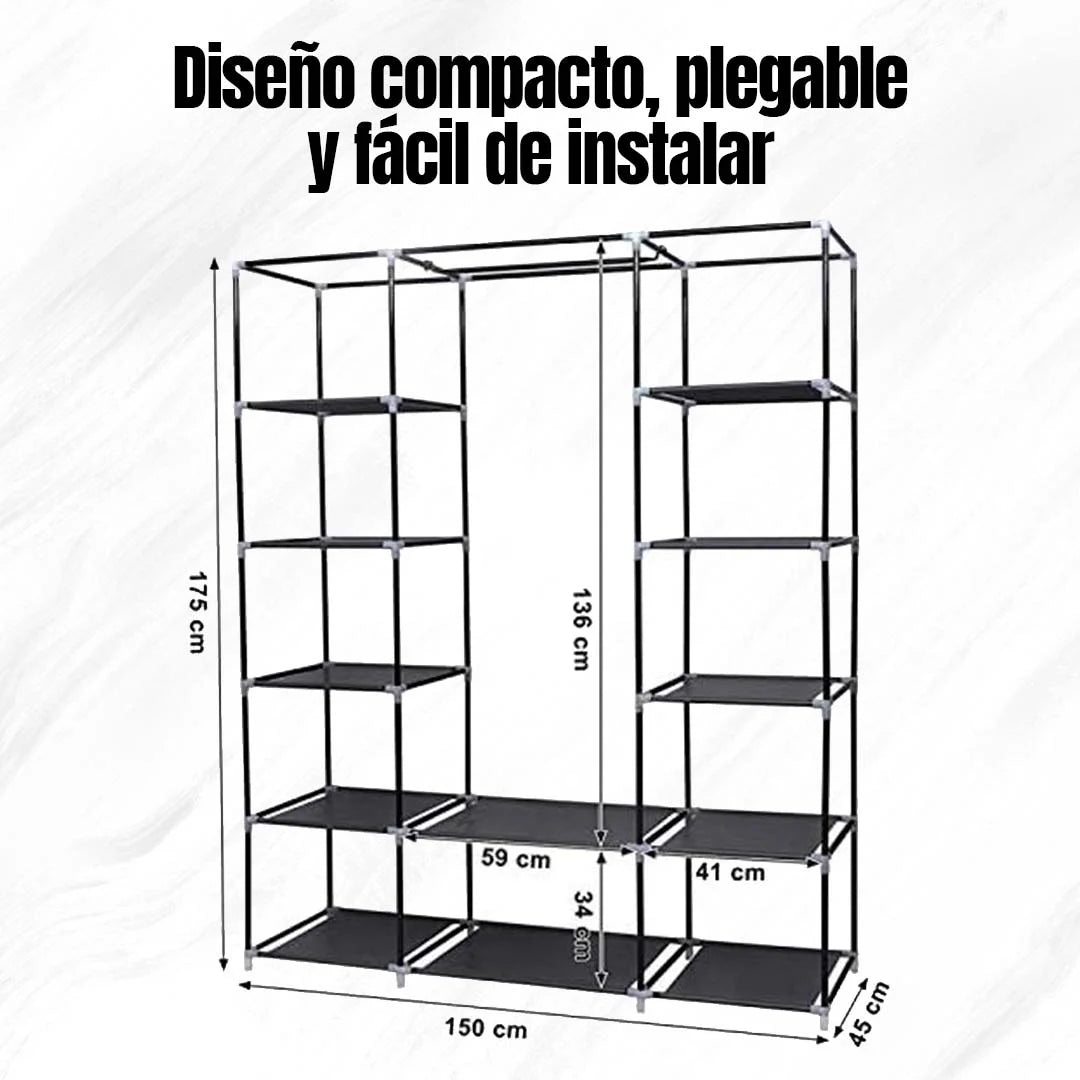 Closet Armable Portátil® — 3 Cuerpos + 8 Compartimentos Tela Impermeable