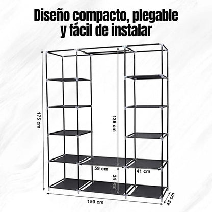 Closet Armable Portátil® — 3 Cuerpos + 8 Compartimentos Tela Impermeable