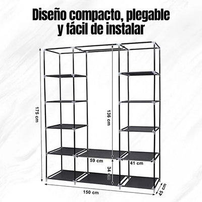 Closet Armable Portátil® — 3 Cuerpos + 8 Compartimentos Tela Impermeable