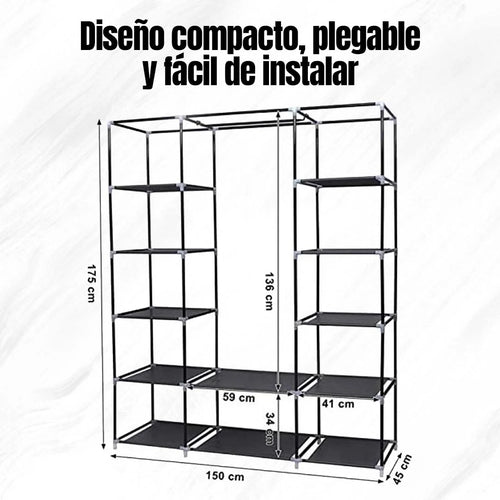 Closet Armable Portátil® — 3 Cuerpos + 8 Compartimentos Tela Impermeable