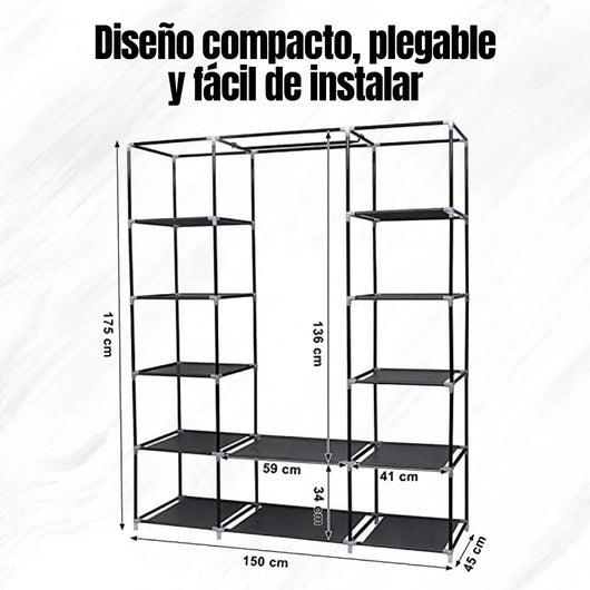 Closet Armable Portátil® — 3 Cuerpos + 8 Compartimentos Tela Impermeable