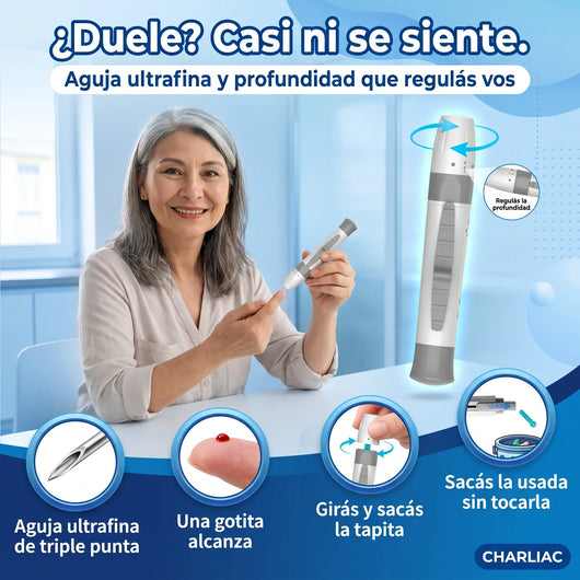 Lapicero de punción con aguja ultrafina y profundidad regulable: casi no se siente el pinchazo
