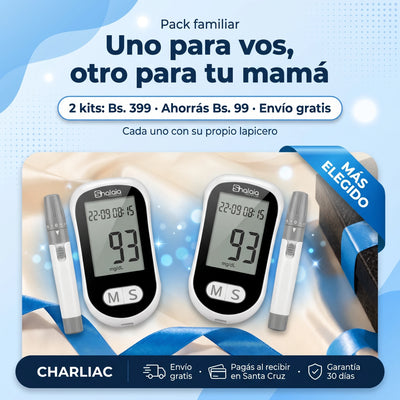 Pack de 2 glucómetros, cada uno con su propio lapicero: uno para vos y otro para tu mamá
