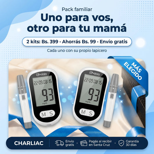 Pack de 2 glucómetros, cada uno con su propio lapicero: uno para vos y otro para tu mamá