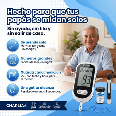 Glucómetro fácil para adultos mayores: números grandes, memoria de 250 mediciones y se prende solo