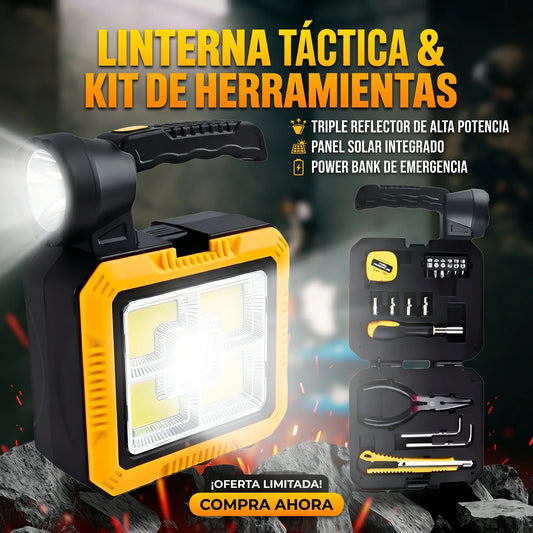 Kit Linterna Solar Multifuncional® - Reflector + Batería + 16 Herramientas - Charliac Bolivia