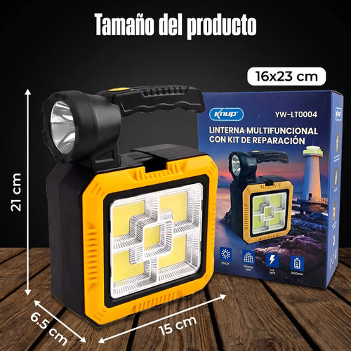 Kit Linterna Solar Multifuncional® - Reflector + Batería + 16 Herramientas