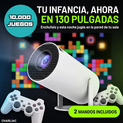 Tu infancia, ahora en 130 pulgadas — Proyector Consola Retro 2 en 1 con 10.000 juegos y 2 mandos
