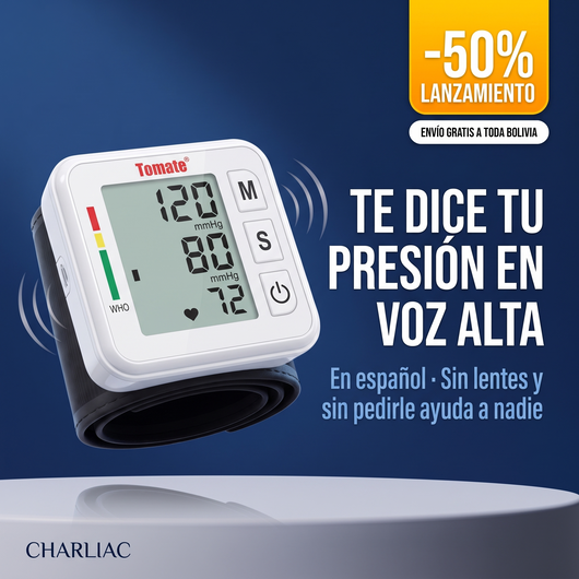 Tensiómetro de muñeca Charliac diciendo la presión en voz alta en español
