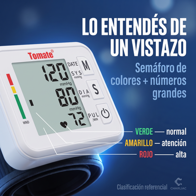 Barra de colores del tensiómetro explicada: verde normal, amarillo atención, rojo alta