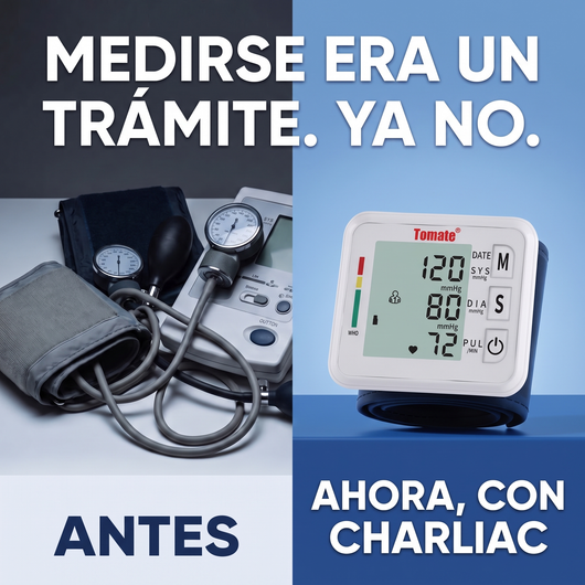 Antes: tensiómetro de brazo tradicional. Ahora: tensiómetro de muñeca Charliac
