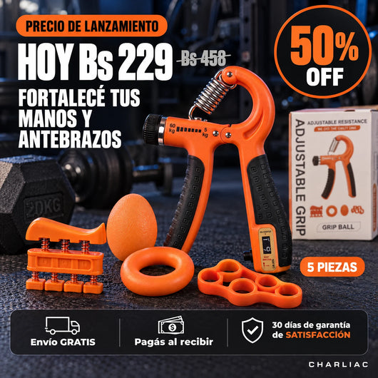 Kit 5 piezas fortalecedor de antebrazo y mano Charliac a Bs 229: envío gratis, pago al recibir en Santa Cruz y 30 días de garantía de satisfacción