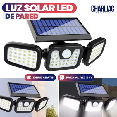 Luz Solar Triple con Sensor de Movimiento: 3 cabezales y panel solar