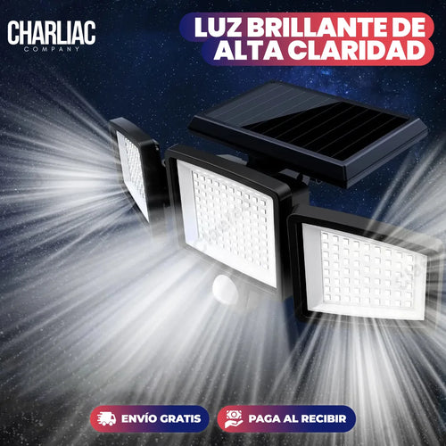Luz Solar Triple con Sensor de Movimiento® — 3 Cabezales, 74 LED