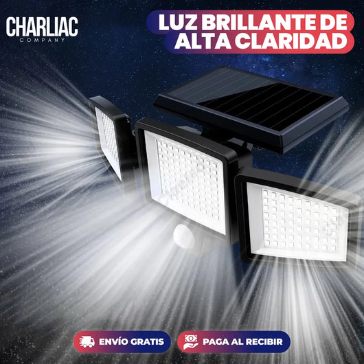 Luz solar de 3 cabezales encendida