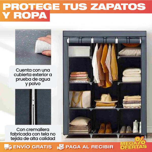 Closet Armable Portátil® — 3 Cuerpos + 8 Compartimentos Tela Impermeable