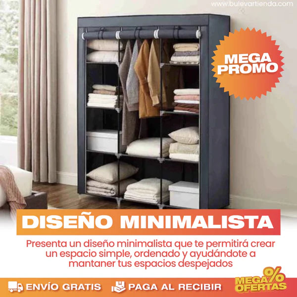 Closet Armable Portátil® — 3 Cuerpos + 8 Compartimentos Tela Impermeable