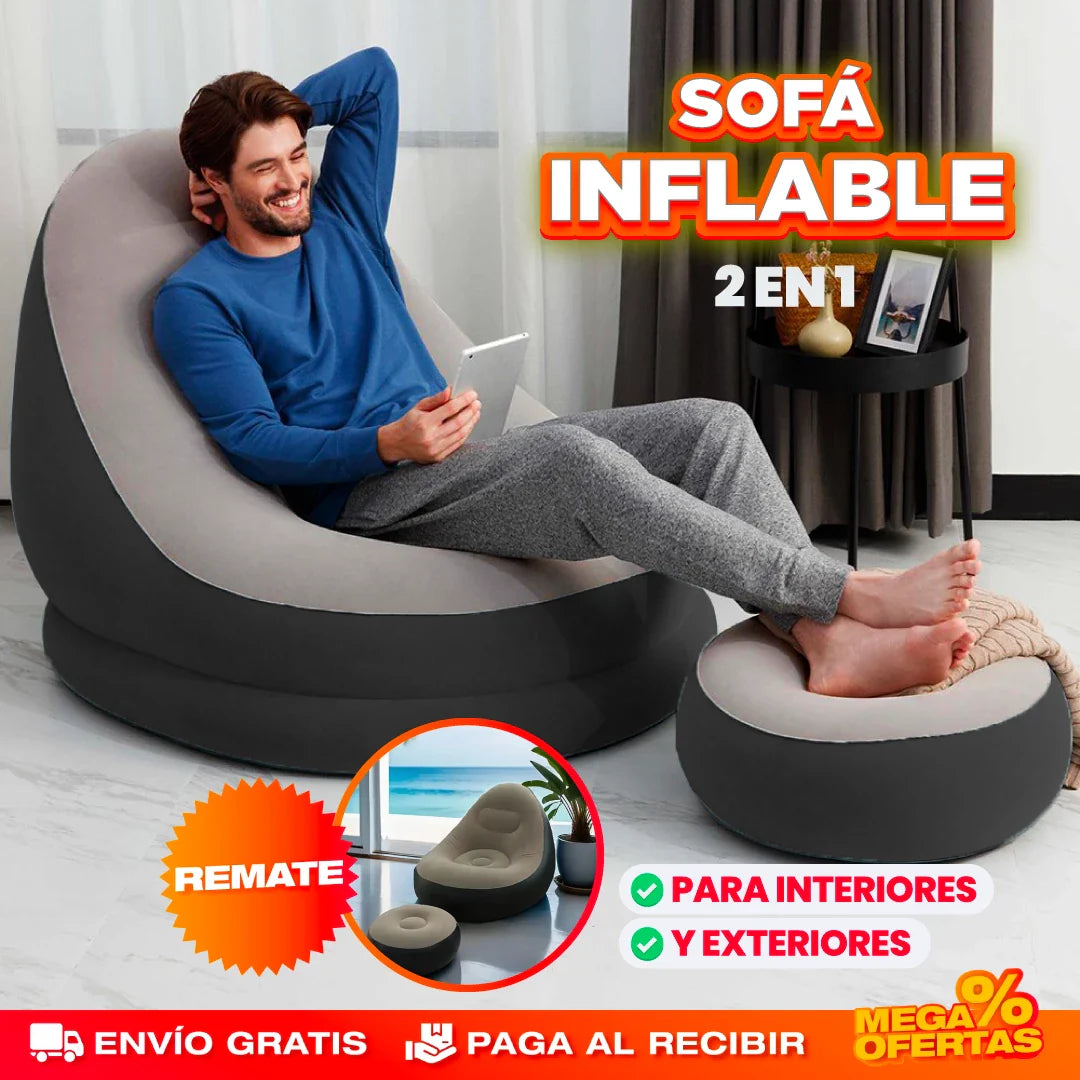 Sofá Inflable Premium 2 en 1 con Reposapiés® — Cómodo Donde Quieras