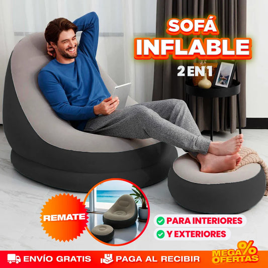 Sofá Inflable Premium 2 en 1 con Reposapiés® — Cómodo Donde Quieras