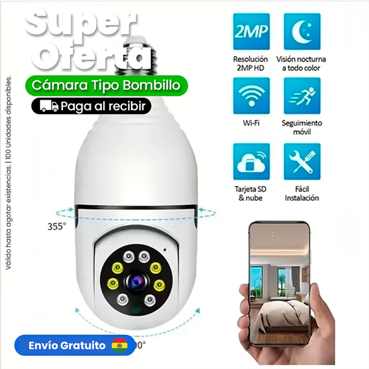 Centinel ® - Cámara Bombillo WiFi 360° Visión Nocturna