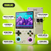 Anatomía de la RetroPocket Pro: pantalla 4 pulgadas IPS, 2 joysticks 3D RGB, 4 gatillos, batería 3500 mAh