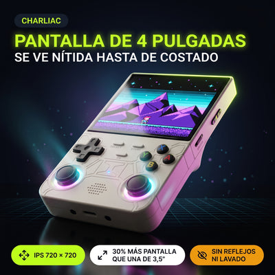 Pantalla de 4 pulgadas IPS 720x720 de la RetroPocket Pro vista de cerca, nítida hasta de costado