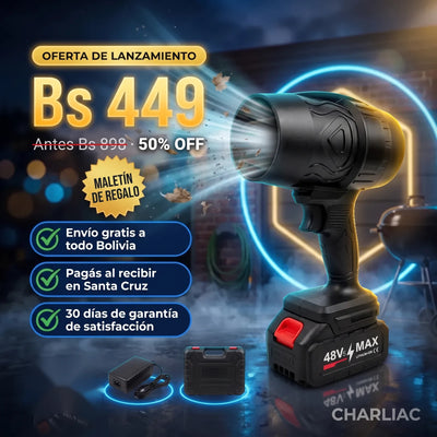 Soplador Inalámbrico Pro Charliac en oferta de lanzamiento Bs 449 con maletín de regalo, envío gratis y pago al recibir en Santa Cruz