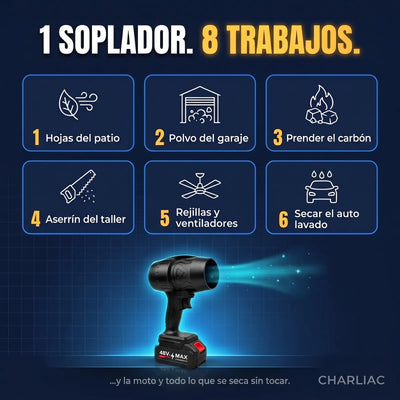Un soplador, 8 trabajos: hojas del patio, polvo del garaje, carbón, aserrín, rejillas y secar el auto