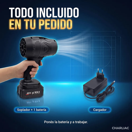 Soplador Inalámbrico Pro® — Sopla y Seca, 1 Batería Tipo Taladro + Cargador